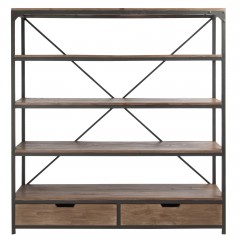 RACK BROWN WOOD METAL 4 SHELVES 2 DRAWERS 190 